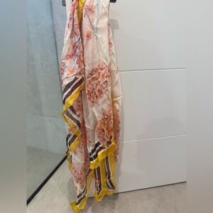 Carolina Herrera Floral Scarf with Yellow and Brown Accents